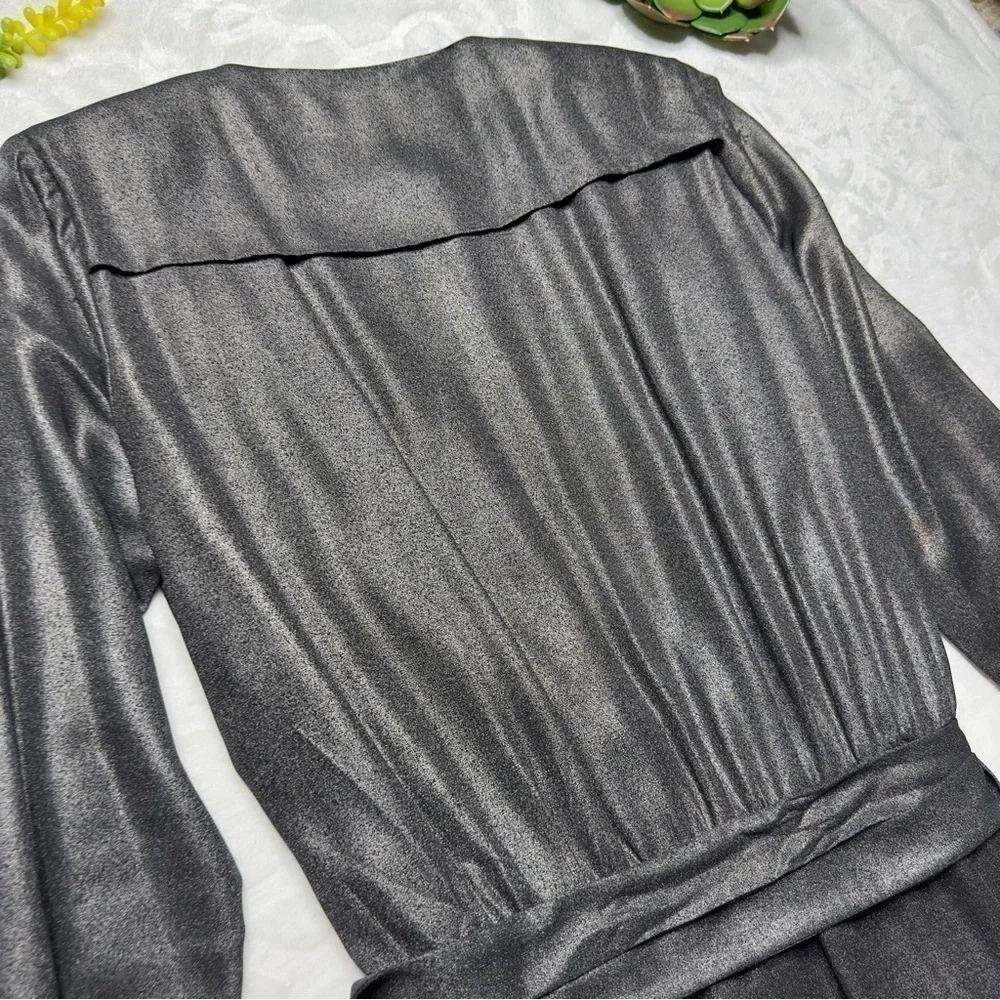 DAY Birger et Mikkelsen Long Sleeve Metallic Silver Midi Wrap Dress XS